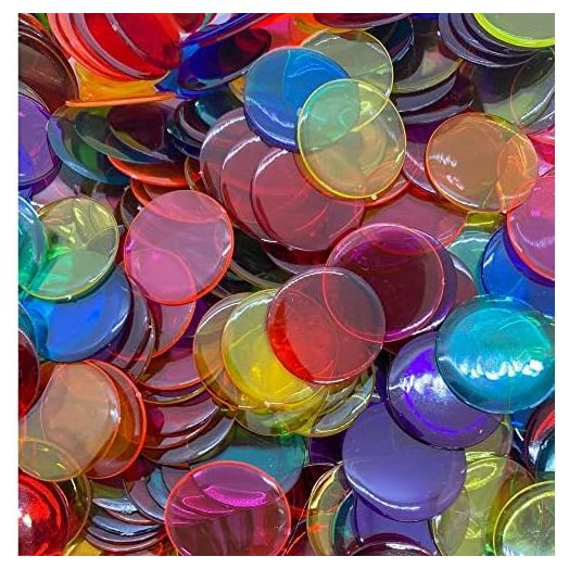 MR CHIPS Plastic Bingo Chips for Bingo Games 1000 Count - Transparent 7 Color Mixture Counting Chips - 3/4 Inch