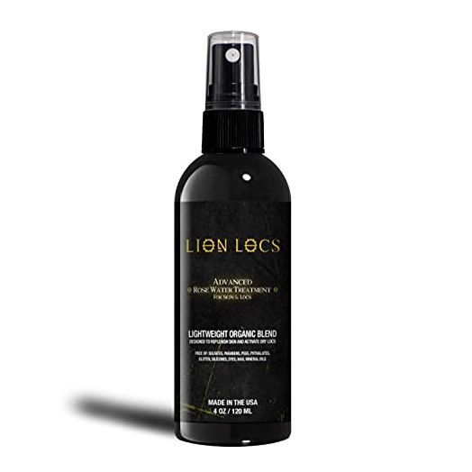 Lion Locs Rosewater Spray for Dreads, Dreadlocks, Braids, Faux Locs, Crochet Locs, Sisterlocks with Aloe, Essential Oils, Vitamins, and Glycerin | Organic Vegan Conditioner Rose Water Spritz (4oz)