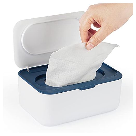 Flenpptly Baby Wipes Dispenser, Wipes Case Baby Wipe Holder Keeps Wipes Fresh, Non-Slip, Easy Open & Close (Blue)