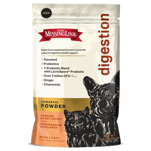The Missing Link Digestion Supplement Powder for Dogs & Cats - Fiber, 7-Probiotic Blend + Chicory Root Prebiotic, Ginger, Chamomile - Supports Daily Digestive & Bowel Health - 1lb