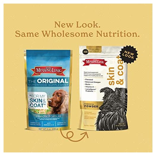 The Missing Link Original Skin & Coat Powder, All-Natural Veterinarian Formulated Superfood Dog Supplement, Balanced Omegas 3 & 6 for Healthy Skin & Coat, 8oz