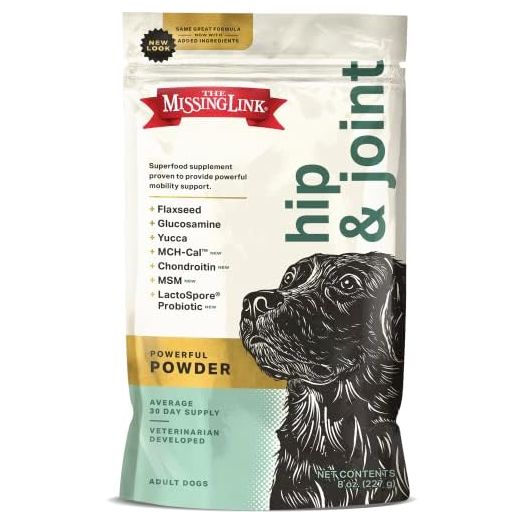 The Missing Link Hip & Joint + Probiotics Supplement 8oz Bag - Superfood Powder for Dog Cartilage & Bone Health, Joint Mobility & Flexibility
