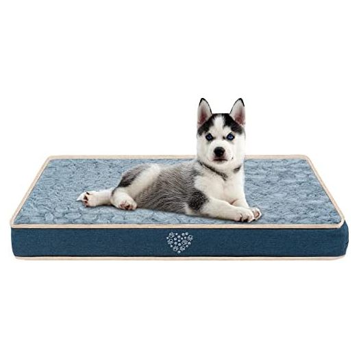 VANKEAN Waterproof Dog Crate Pad Bed Mat Reversible (Cool & Warm), Removable Washable Cover & Waterproof Inner Lining, Pet Crate Mattress for Cats and Dogs, Joint Relief Dog Bed for Crate, Navy/Grey