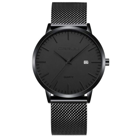 CRRJU Men's Luxury Fashion Watches Slim Casual Waterproof Date Quartz Mesh Belt Watch for Men,7MM Black/Grey