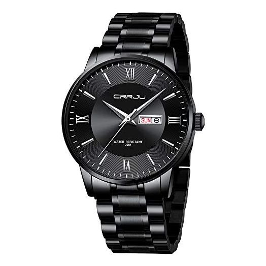 CRRJU Men's Minimalist Casual Luxury Auto Date Watches Fashion Business Japan Movement Quartz Waterproof Wristwatches for Men,Silver Stainsteel Steel Band Watch