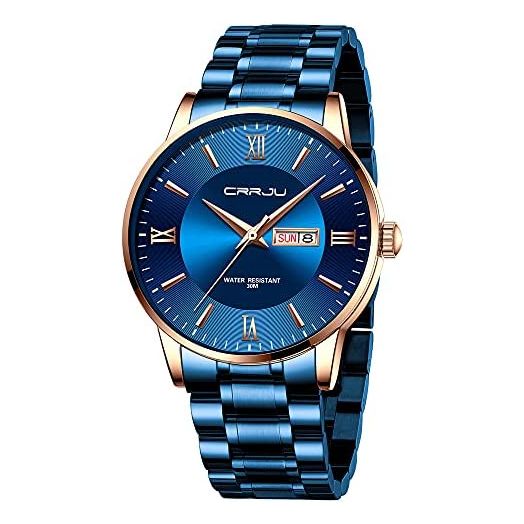 CRRJU Men's Minimalist Casual Luxury Auto Date Watches Fashion Business Japan Movement Quartz Waterproof Wristwatches for Men,Silver Stainsteel Steel Band Watch