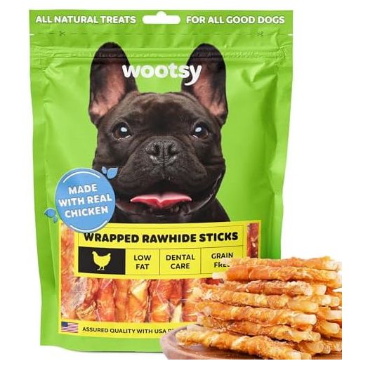 Chicken Wrapped Rawhide Sticks - Supports Dental Health Dog Treats, Grain Free, High Protein, Low-Calorie Canine Treats, 25 Sticks per Pack