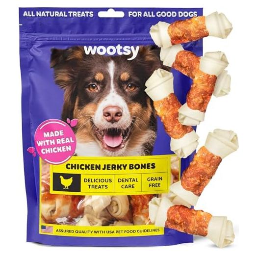 Chicken Wrapped Knotted Rawhide Bones Dog Treats - Dog Dental Health Support, Long-Lasting, Grain Free Canine Treats - Low-Calorie & High-Protein Real Chicken Dog Chews, 25 Bones per Pack