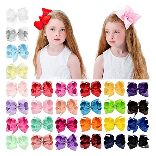 Choicbaby 28pcs 6 Inches Grosgrain Ribbon Hair Bows Large Hair Bows Alligator Clips Hair Accessories for Baby Girls Toddlers Teens