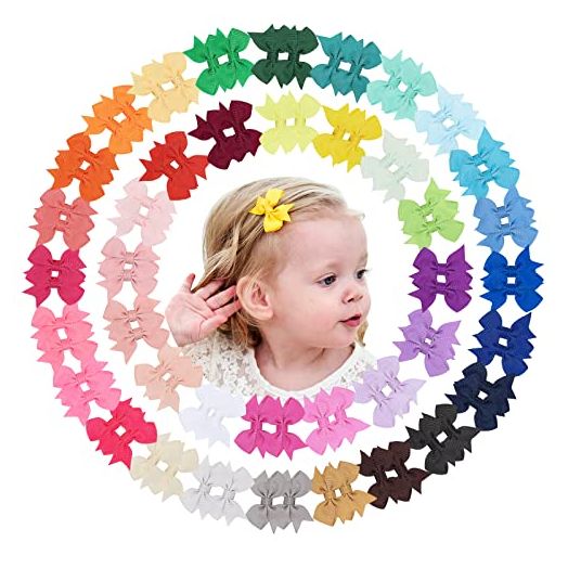 80PCS 2'' Baby Girls Fully Lined Grosgrain Boutique Solid Color Ribbon Mini Hair Bows Clips for Teens Infants Kids Toddlers Newborn Children Set of 40 Pairs