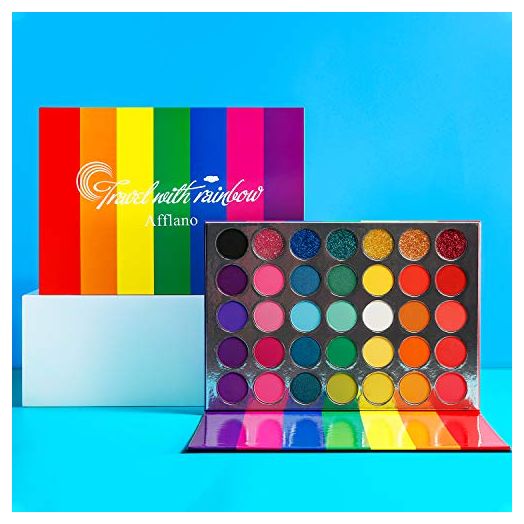 Eyeshadow Palette Colorful Rainbow Matte And Shimmer Pressed Glitter,Afflano Pigmented Eye Shadow Pallets Pink Red Orange Yellow Green Blue Purple 35 Color,Blendable Bright Makeup Palette For Women