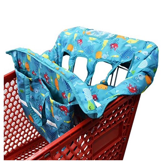 Twin Double Shopping Cart Cover for Baby Siblings with Carrying Case. Fit Wholesale Warehouse Grocery Stores Like Costco SAMS Club (Blue Sea World)