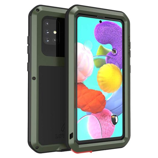LOVE MEI for Samsung Galaxy A51 Case, Waterproof Military Heavy Duty Shockproof Dust/Dirt Proof Hybrid Aluminum Metal+Silicone+Tempered Glass Case Hard Cover for Samsung Galaxy A51 6.5 inch (Green)