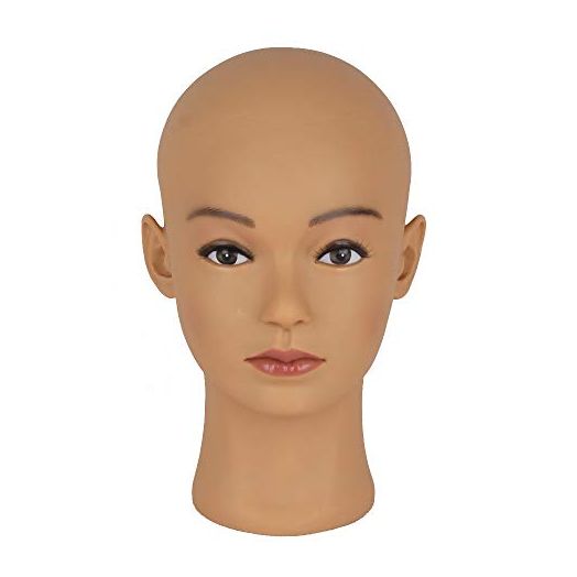 HAIR WAY Bald Mannequin Head Female Professional Cosmetology Head Make up Doll Head for Wig Making, Displaying, Eyeglasses, Hair with T-pins (Light Brown)