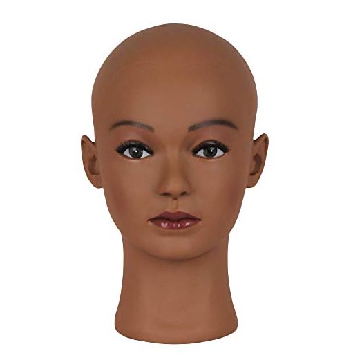 HAIR WAY Bald Mannequin Head Female Professional Cosmetology Head Make up Doll Head for Wig Making, Displaying, Eyeglasses, Hair with T-pins (Dark Brown)