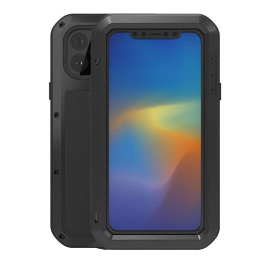 LOVE MEI for iPhone 11 Pro Max Case, Heavy Duty Full Body Sturdy Hard Shockproof Dirtproof Anti-Scratch Hybrid Aluminum Metal Silicone Case with Tempered Glass Cover for iPhone 11 Pro Max (Black)