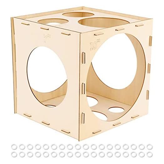 Worown 11 Holes Collapsible Wood Balloon Sizer Box Cube, Balloon Size Measurement Tool for Balloon