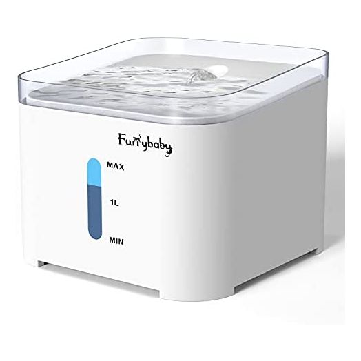 furrybaby Cat Drinking Water Fountain, LED Automatic Pet Water Dispenser with Water Level Window 2L Ultra Quiet Indoor Intelligent Pet Fountain for Cats, Dogs with 2 Filters, White (2L, Pure White)