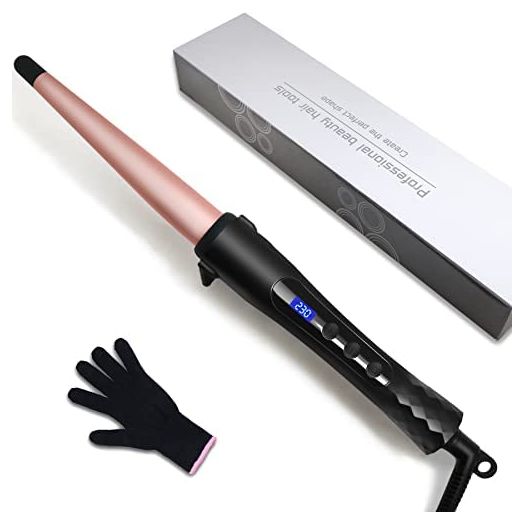 Hair Curling Wand, 1/2-1 Inch Tapered Curling Iron for All Hair Types, Professional Ceramic Hair Curler Wand with Adjustable Temperature 190-450?, Include Heat Resistant Glove, Rose Pink
