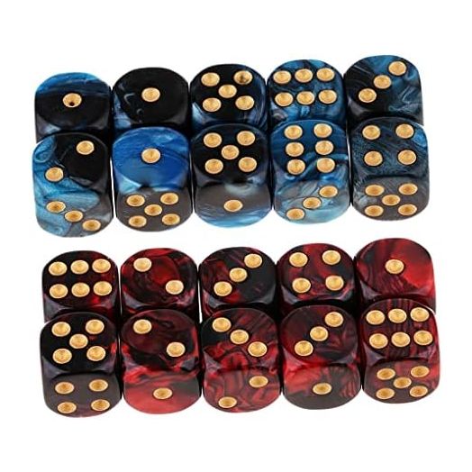 20PCS Polyhedral Dice D6 Dice 16mm Acrylic 6 Sided Dice Game Dice for RPG MTG DND Dice Table Games (Blue Black and Red Black)