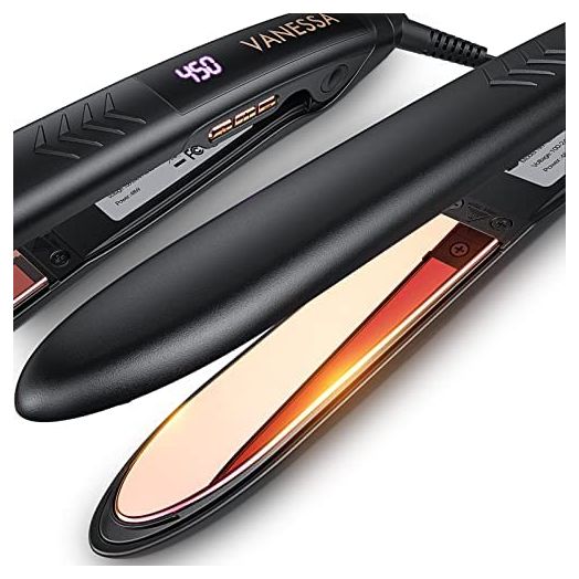 VANESSA PRO Flat Iron Hair Straightener, 100% Pure Titanium Flat Iron for One Pass to Achieve a Sleek Look, Curls Beautifully & Straightens Well - 1 inch