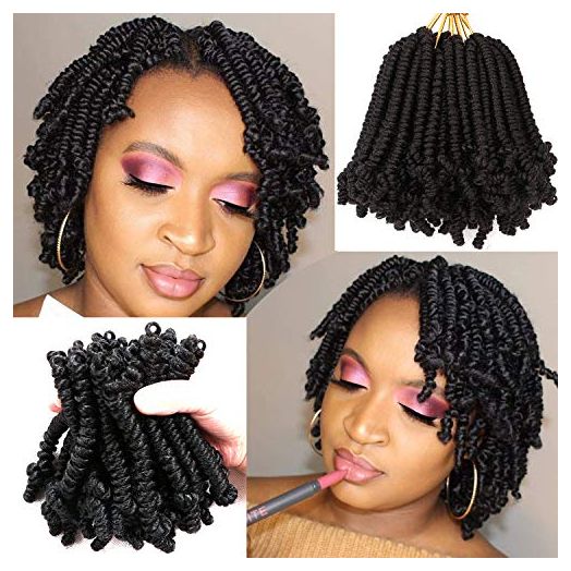 8 Packs Short Bob Spring Twist Crochet Hair 6Inch Pretwisted Passion Twist Crochet Hair Curly Pre Looped Crochet Braids Hair Bomb Twist Kids Crochet Hair for Black Women (6 Inch, 1B#)