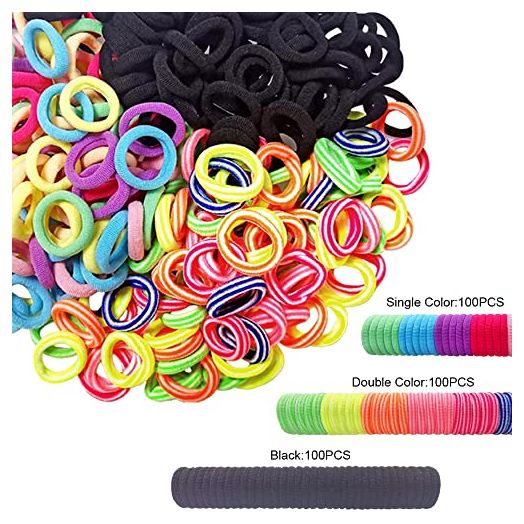 J-MEE Baby Girl Hair Ties for Toddler Girls Kids 300 PCS Bulk 0.9 Inch Small Mini Seamless Hair Bands Ponytail Holders