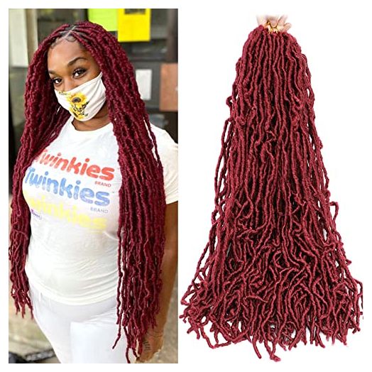 Soft locs crochet hair 24 inch 6 packs(21 strands/pack)faux locs crochet hair burgundy butterfly locs pre looped braids synthetic crochet hair dreadlocks hair extensions for black women (24 inch, Burgundy)