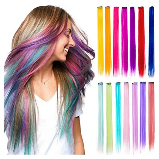 40Pcs Colored Hair Extensions 21'' Colorful Hair Extensions for Girls Women and Kids Hair Extensions Color Clips 20 Colors (40pcs)