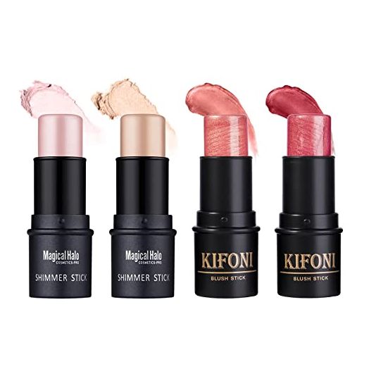 Sumeitang 4 Pcs Cruelty-Free Waterproof Highlighter Makeup Sticks Shimmer Illuminator and Blush Stick Face Contour Cosmetics Set Easy To Use Blends Effortlessly