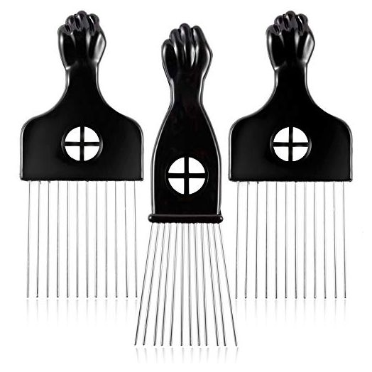 3 Pack Metal Hair Pick - CAREHOOD Wide Tooth Afro Pick for Men , Hair pick for Curly Hair for Women, Lift Pick Comb Tool for Wig Braid Detangle, Hair Styling