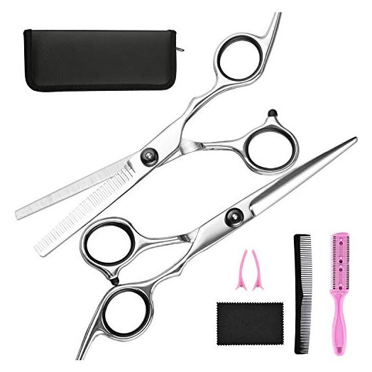 Hair Cutting Scissors Thinning Shears- Fcysy Professional Barber Sharp Hair Scissors Hairdressing Shears Kit with Haircut Accessories in Leather Case for Cutting Styling Hair for Women Men Pet- 7 Pcs