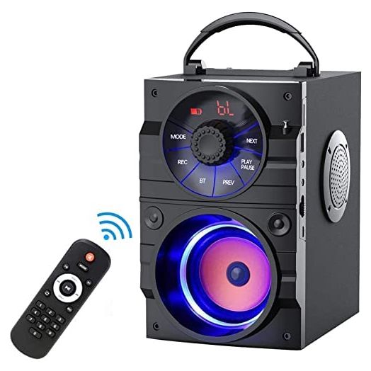 Portable Bluetooth Speakers with Subwoofer Wireless Speakers Outdoor/Indoor Big Speaker Support Remote Control FM Radio TF Card LED Lights MP3 Player Retro Speakers for Home Camping iPhone Computer PC