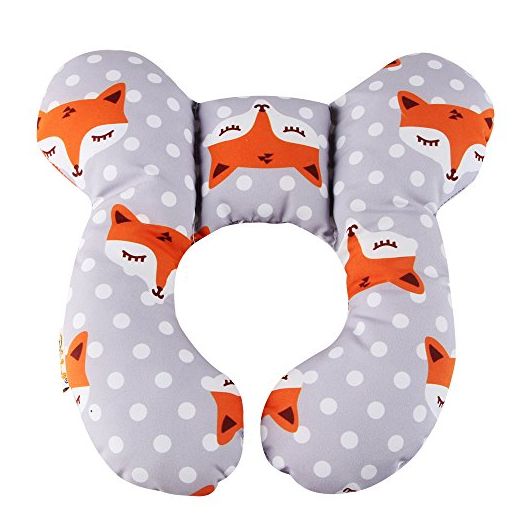 KAKIBLIN Baby Travel Pillow, Infant Head and Neck Support Pillow for Car Seat, Pushchair (Gray Fox)