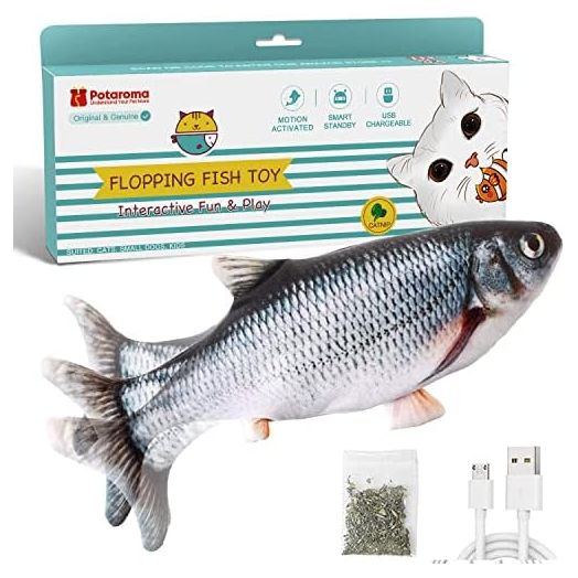 Potaroma Cat Toys Flopping Fish with SilverVine and Catnip, Moving Cat Kicker, Floppy Wiggle Fish for Small Dogs, Interactive Motion Kitten Exercise Toys, Mice Animal Toys 10.5"