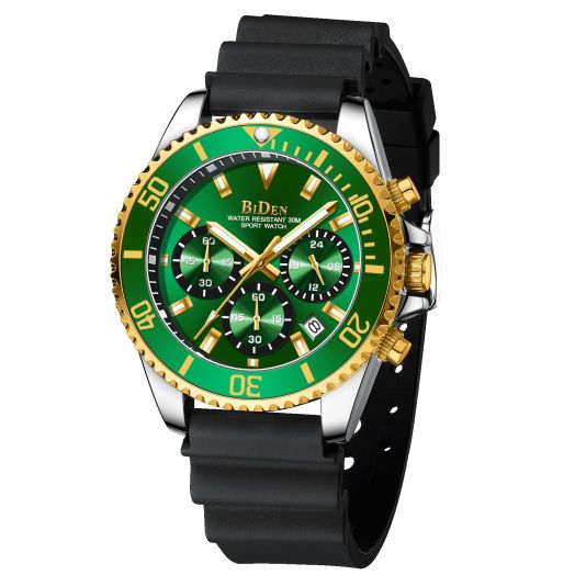 BIDEN Mens Watches Chronograph Stainless Steel Waterproof Date Analog Quartz Watch Business Wrist Watches for Men (Gold A)