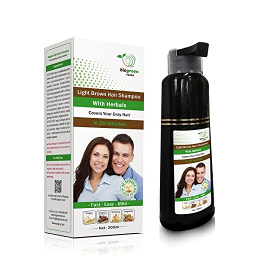 Biogreen Roots Shampoo 200ml - Light Brown Hair color Shampoo with herbals- Covers Gray Hair for Men and Women - Clinically Tested Light Brown hair Color Shampoo for All Hair Types -200ml with Herbals Ingredients Light Brown Hair Shampoo - 200ml