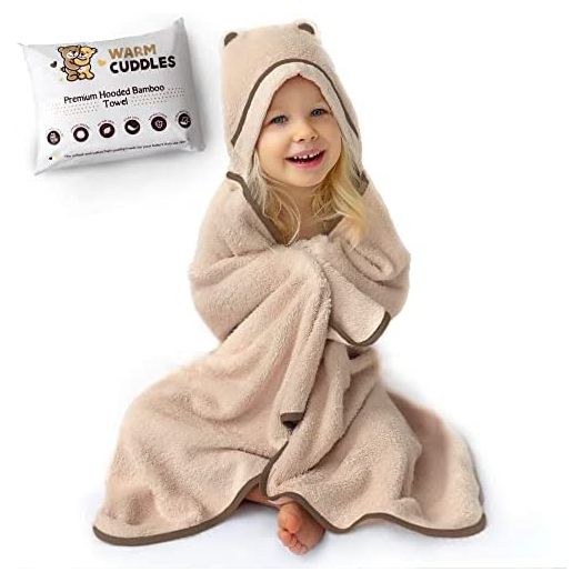 Premium Toddler Towel with Hood | Organic Bamboo Toddler Hooded Bath Towel | Large Hooded Towel for Toddler Newborn Infant Boy Girl | Newborn Towel (Beige)