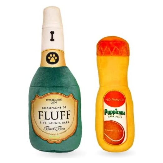 Paw-mosa Mimosa Champagne OJ Plush Squeaky Dog Toy Bottle Parody Two Pack - Dog Birthday Toy - Cute Dog Toys - Dog Gifts - Puppy Gifts - Alcohol Dog Toy - Funny Dog Toy - Boy/Girl Dog Toys