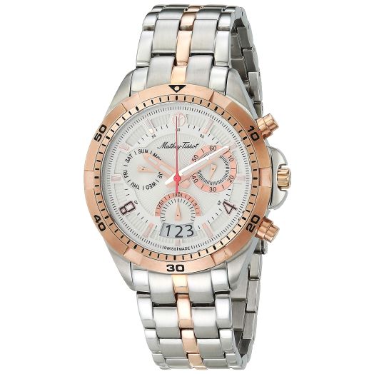 MATTHEY-TISSOT Men's Bolton Quartz Stainless Steel Strap, Silver & Gold, 22 Casual Watch (Model: H5002CHRA), White