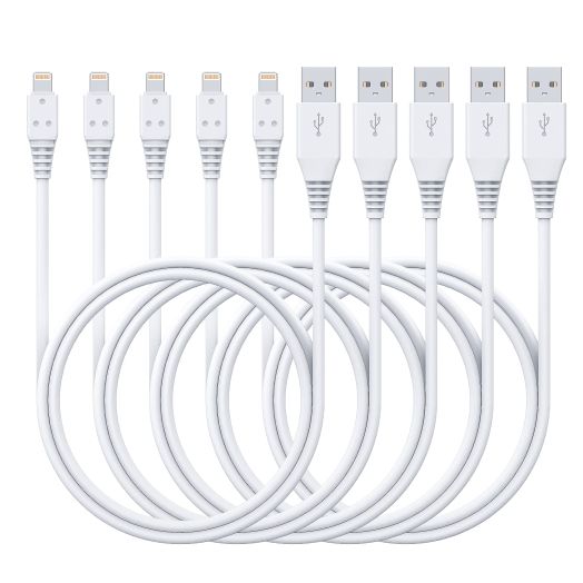 6ft iPhone Charger 5Pack,Lightning Cable 6 Foot,MFi Certified Long Charging Cord 6 feet Compatible with Apple iPhone 11/Pro/Max/SE/X/XS Max/XR/8/8 Plus/iPad/iPod (White)