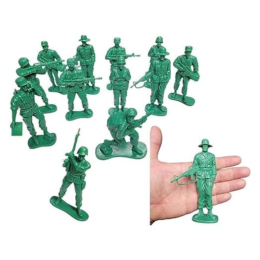 Highly Detailed Large Green US Army Men Action Figures Soldier Set. (3.5" - 5") Plastic. Military Toy Men (12 Pack)