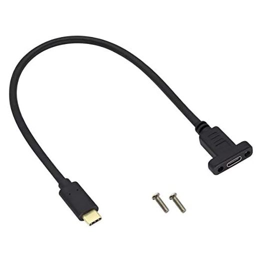 AAOTOKK USB Type C 3.1Panel Mount Adapter Cable USB-C 3.1 Gen2 10Gbps Male to USB C Female Panel Mount Screw Cable,Supports Charging,Data,Audio,Video Cable for Laptop,Tablet,Mobile Phone(0.3M/1ft)