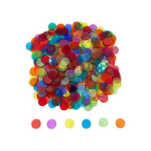 500 Pieces 3/4 inch Transparent 6 Color Bingo Counting Chips with Bag