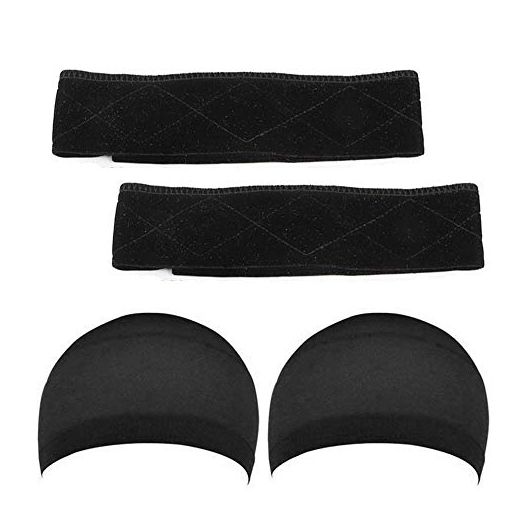 Wig Grip Headbands For Women Edge Saver Wig Headband Wig Bands No Slip Velvet Wig Grip Elastic Stretched 2 Pieces Wig Head Bands With 2 Pieces Wig Caps Hair Wig Nets Stretch Mesh