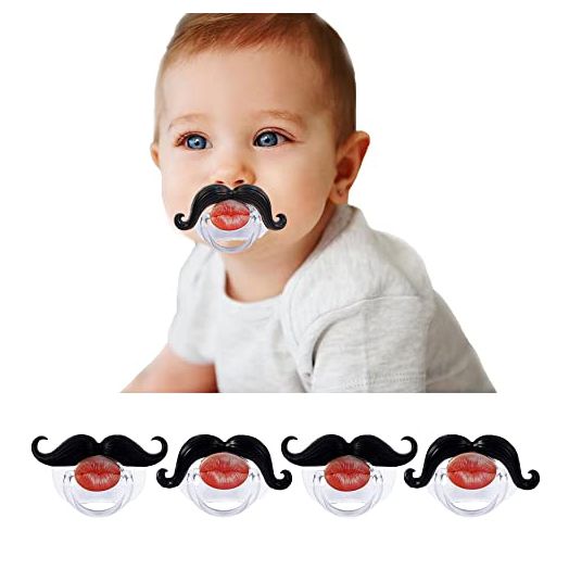 Intatikoo Teeth Binky,Silicone Funny Gentleman Moustache Pacifier, Gift Pacifiers for Boys and Girls, BPA Free, Latex Free, 4 Pack