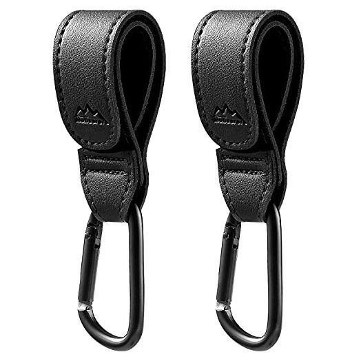 Baby Stroller Hooks Bag Hooks for Hanging Diaper Bags Multipurpose Hooks for Grocery Shopping Bags Premium Vegan Leather Pram Straps 2 Pcs (Black)
