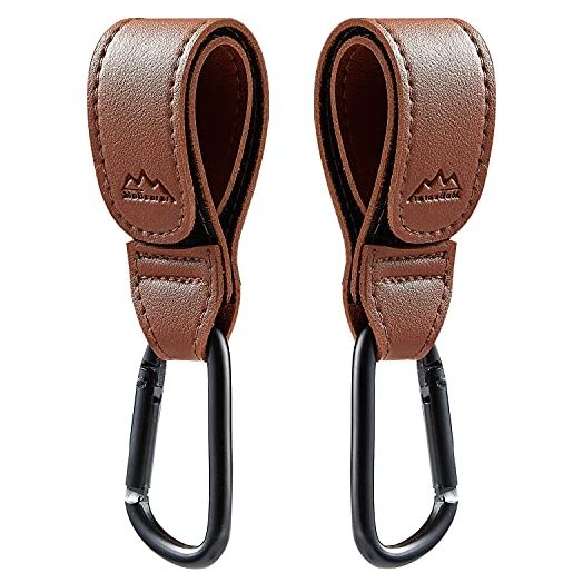 Stroller Hooks Bag Hooks for Hanging Diaper Bags Multipurpose Hooks for Grocery Shopping Bags Premium Vegan Leather Pram Straps 2Pcs Baby Stroller Hooks (Brown)