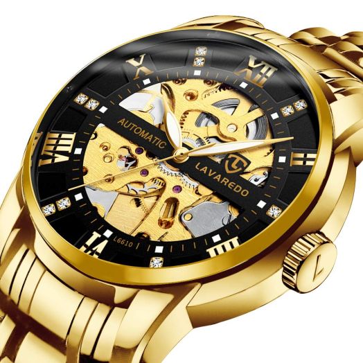BEN NEVIS Mens Watch Mechanical Stainless Steel Skeleton Waterproof Automatic Self-Winding Roman Numerals Diamond Dial Wrist Watch