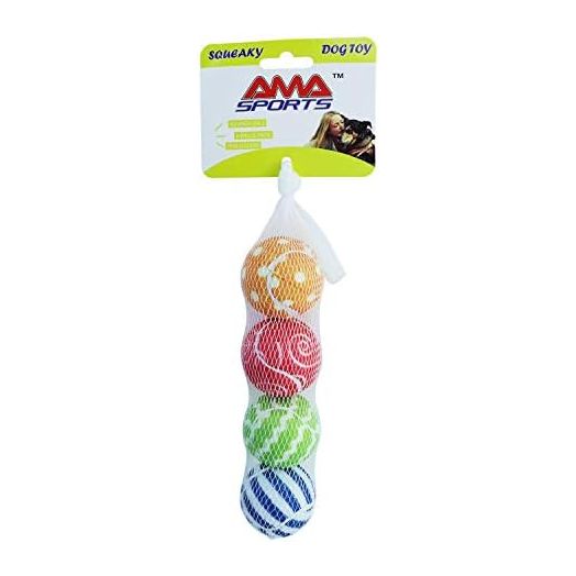 AMA SPORT Dog Squeaky Tennis Balls for New Puppy,Small Dog,cat Fetch,Exercise,Toys 4 Balls Pack (2.0Inch Small)